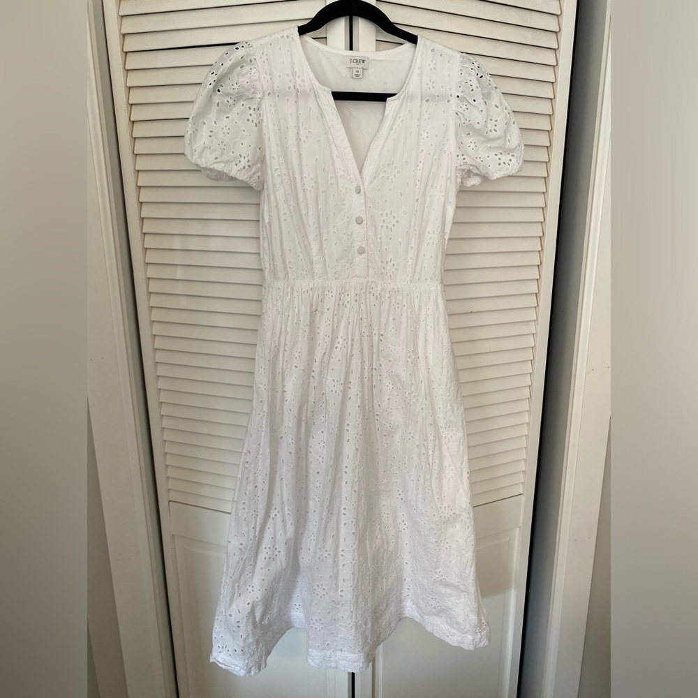 J. crew factory white eyelet midi dress, size 0